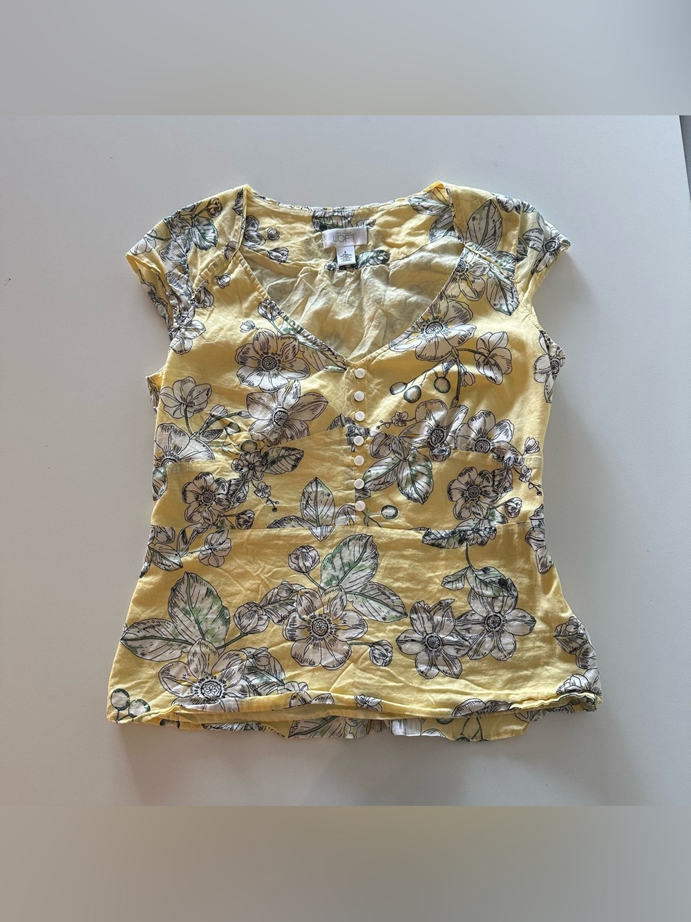 Vintage Y2K Loft Yellow Floral Babydoll Blouse Top Cotton Coquette Preppy 8
So
